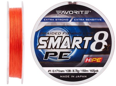 Шнур Favorite Smart PE 8x 150м (red orange) #1/0.171 mm 12lb/8.7 kg Шнур для риболовлі Шнур риболовецький XD_16931082 фото