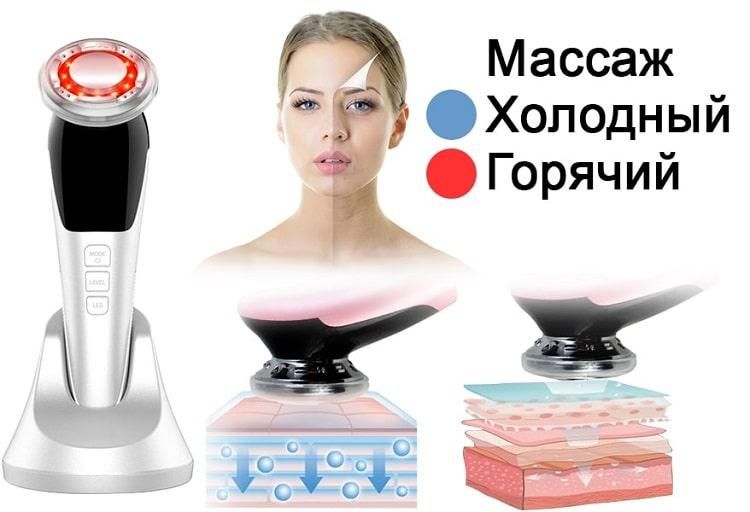Мікрострумовий масажер 7в1 Doctor-101 для омолодження, очищення обличчя. Іонізація + холодна та гаряча терапія 36689 фото