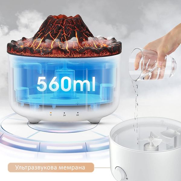 Компактний ультразвуковий зволожувач повітря Doctor-101 Volcano з ефектом вогню та підсвіткою двома кольорами. GL-2310 фото