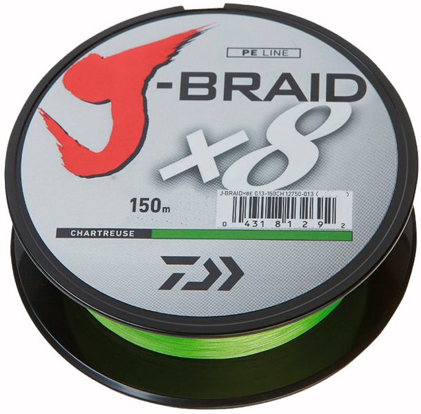 Шнур Daiwa J-Braid X8 150m (Chartreuse) 0.13mm 18lb/8.0kg Шнур для риболовлі Шнур риболовецький XD_21352439 фото