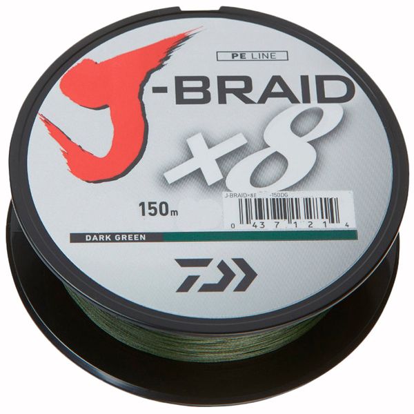 Шнур Daiwa J-Braid X8 150m (Dark Green) 0.13mm 18lb/8.0kg Шнур для риболовлі Шнур риболовецький XD_21352440 фото