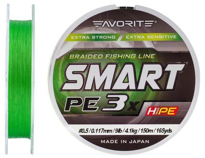 Шнур Favorite Smart PE 3x 150м (l.green) #0.5/0.117 mm 9lb/4.1 kg Шнур для риболовлі Шнур риболовецький XD_16931065 фото